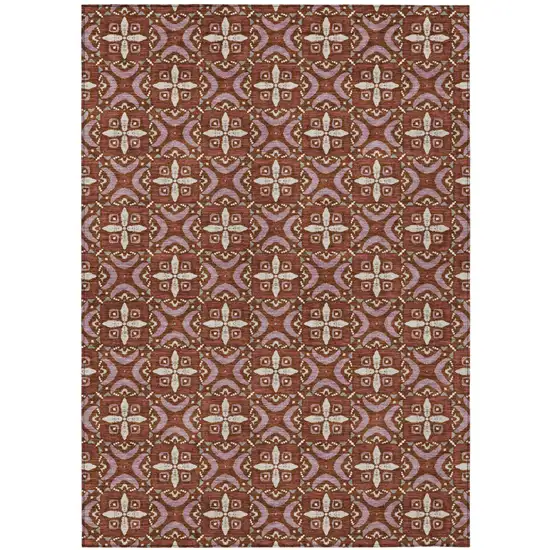 Brick Red And Red Geometric Washable Indoor Outdoor Area Rug Photo 1