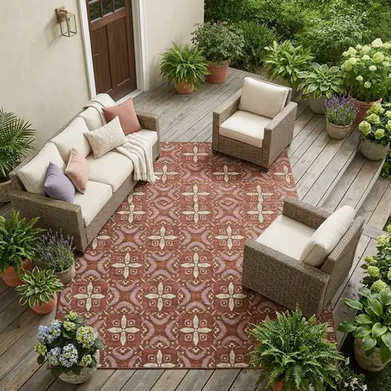 Brick Red And Red Geometric Washable Indoor Outdoor Area Rug Photo 1
