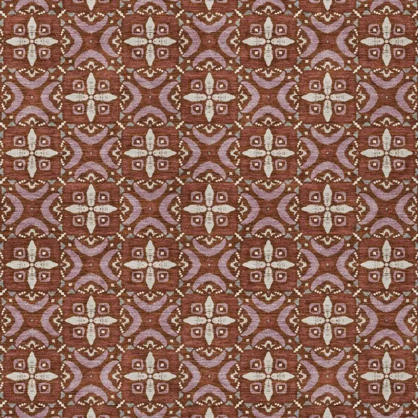 Brick Red And Red Geometric Washable Indoor Outdoor Area Rug Photo 3