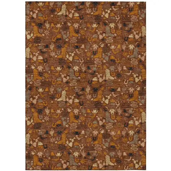 Brick Red And Red Stars Washable Indoor Outdoor Area Rug Photo 1