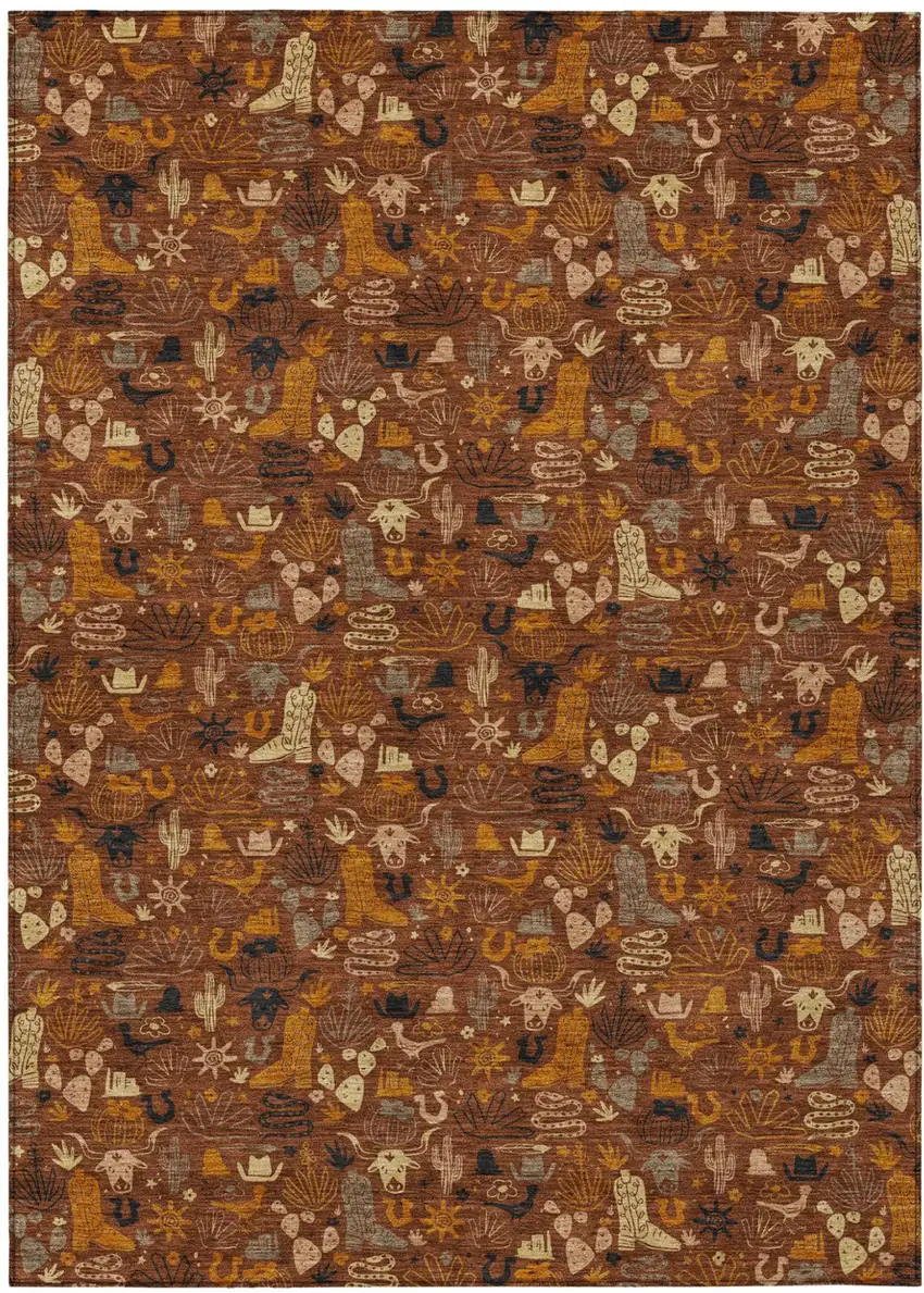 Brick Red And Red Stars Washable Indoor Outdoor Area Rug Photo 1