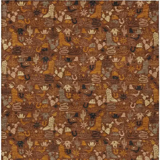Brick Red And Red Stars Washable Indoor Outdoor Area Rug Photo 3