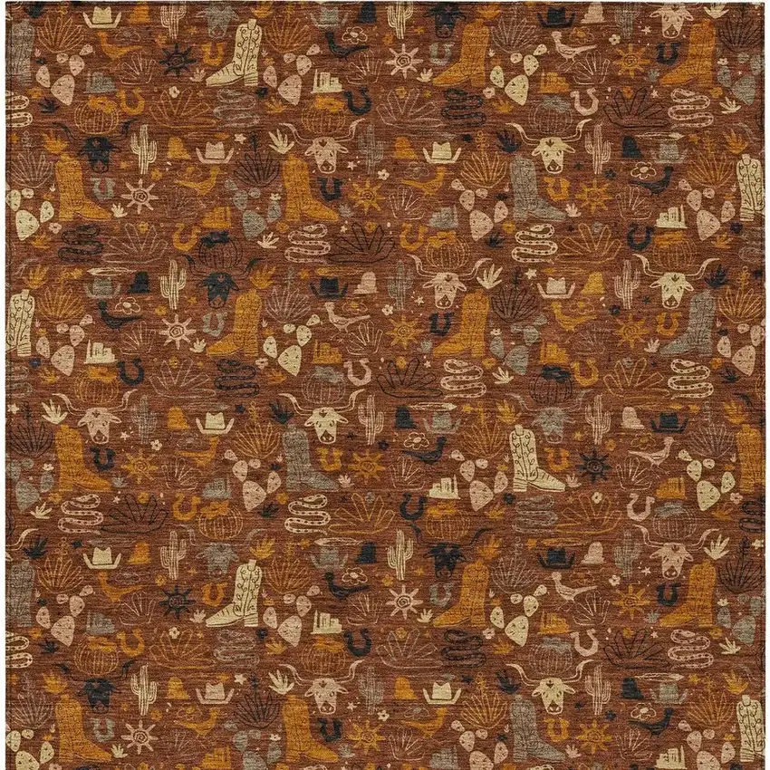 Brick Red And Red Stars Washable Indoor Outdoor Area Rug Photo 3