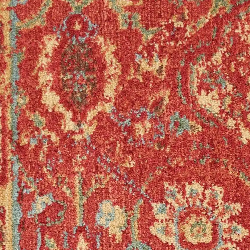 Brick Red And Tan Floral Distressed Non Skid Area Rug Photo 2
