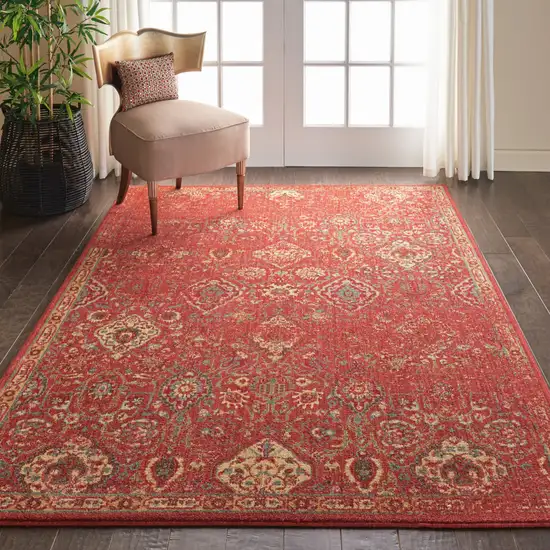 Brick Red And Tan Floral Distressed Non Skid Area Rug Photo 5