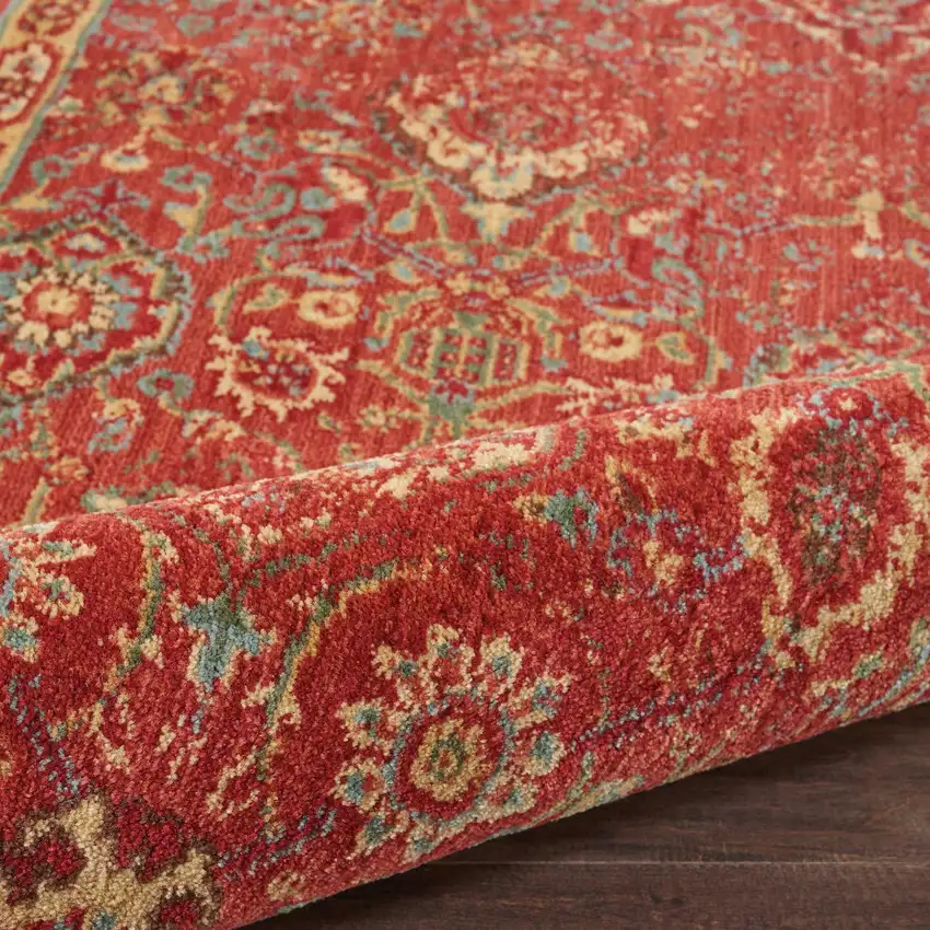 Brick Red And Tan Floral Distressed Non Skid Area Rug Photo 9