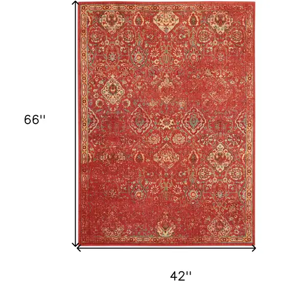 Brick Red And Tan Floral Distressed Non Skid Area Rug Photo 3