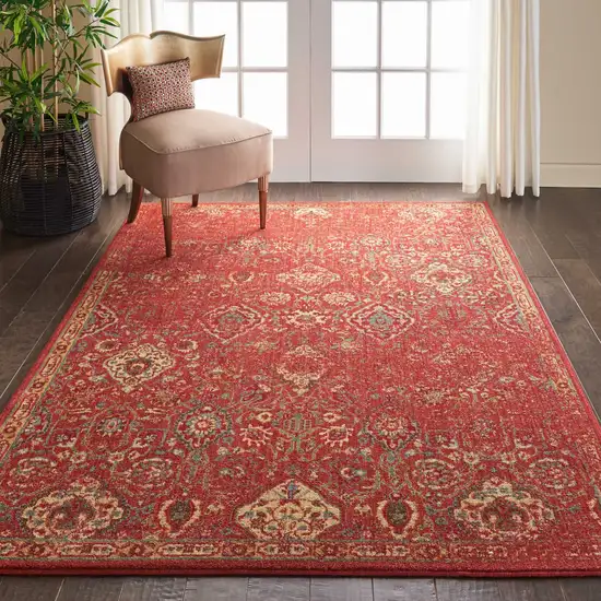 Brick Red And Tan Floral Distressed Non Skid Area Rug Photo 6
