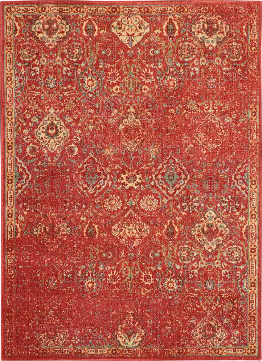 Brick Red And Tan Floral Distressed Non Skid Area Rug Photo 2