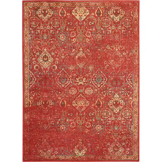Brick Red And Tan Floral Distressed Non Skid Area Rug Photo 2
