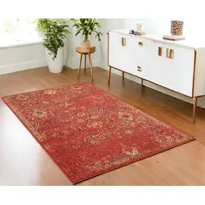Photo of Brick Red And Tan Floral Distressed Non Skid Area Rug