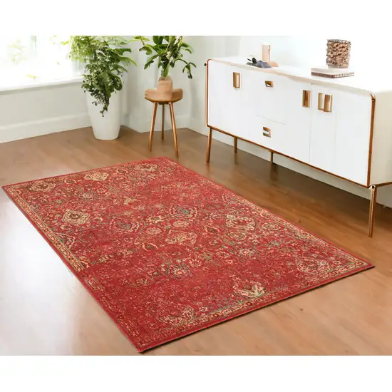 Brick Red And Tan Floral Distressed Non Skid Area Rug Photo 1