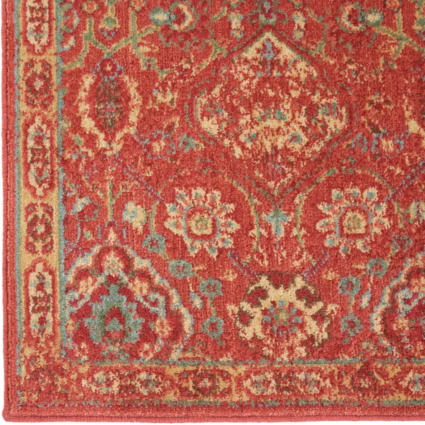 Brick Red And Tan Floral Distressed Non Skid Area Rug Photo 3