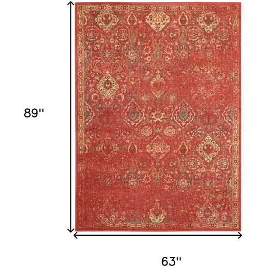 Brick Red And Tan Floral Distressed Non Skid Area Rug Photo 3