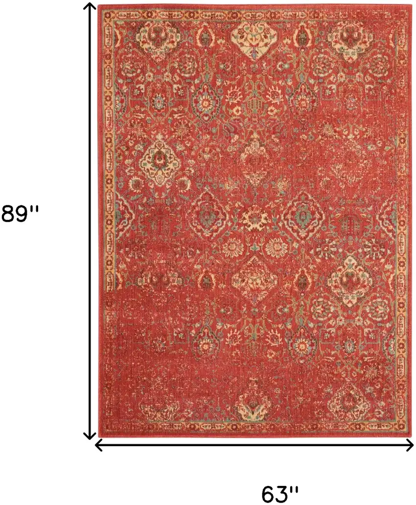 Brick Red And Tan Floral Distressed Non Skid Area Rug Photo 3