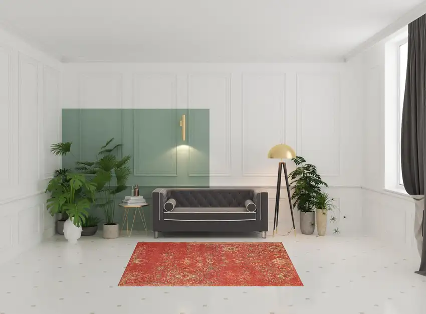 Brick Red And Tan Floral Distressed Non Skid Area Rug Photo 1