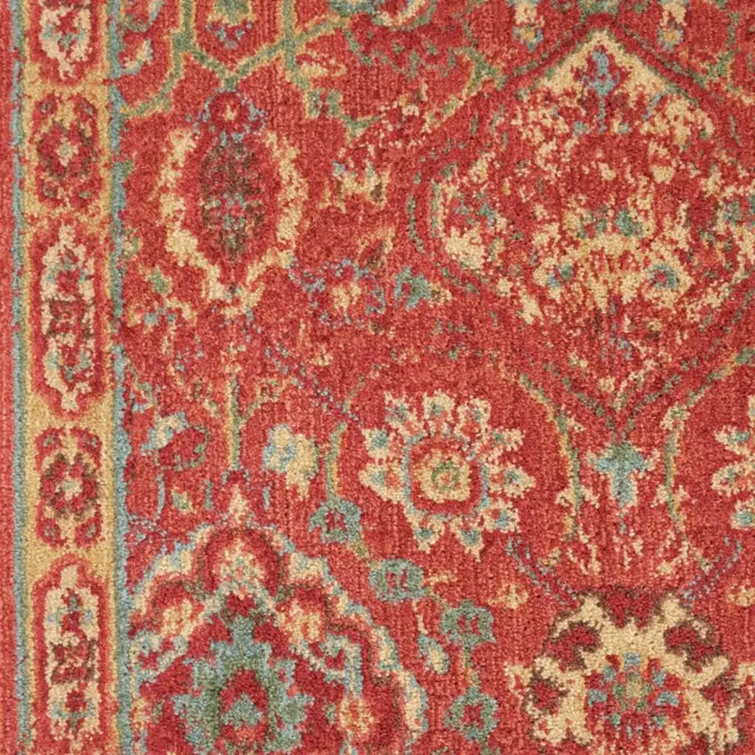 Brick Red And Tan Floral Distressed Non Skid Area Rug Photo 2