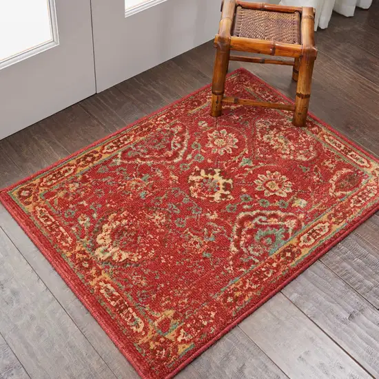 Brick Red And Tan Floral Distressed Non Skid Area Rug Photo 5