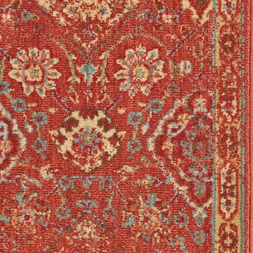 Brick Red And Tan Floral Distressed Non Skid Area Rug Photo 9