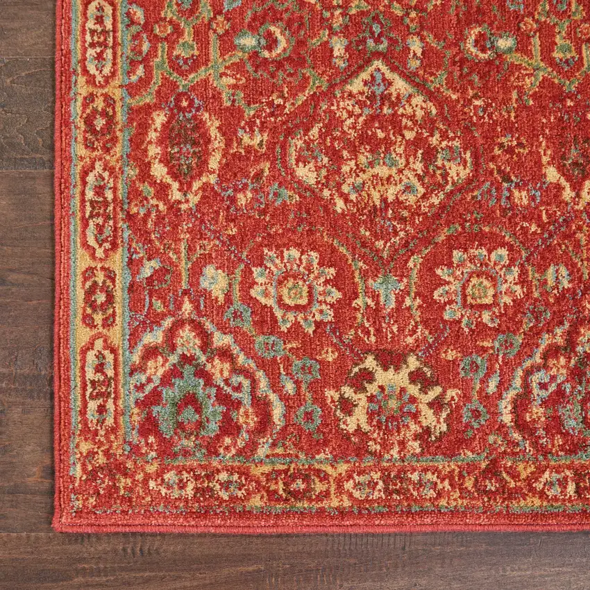 Brick Red And Tan Floral Distressed Non Skid Area Rug Photo 8