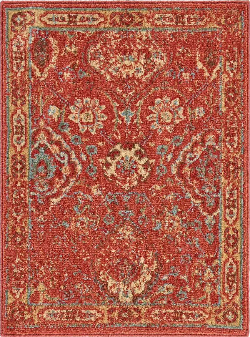 Brick Red And Tan Floral Distressed Non Skid Area Rug Photo 7