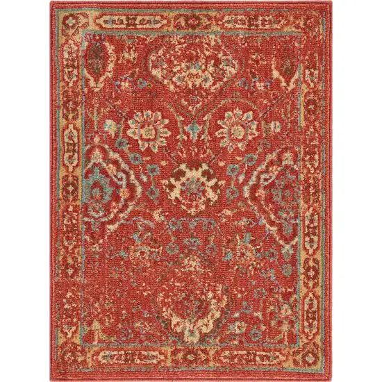 Brick Red And Tan Floral Distressed Non Skid Area Rug Photo 7