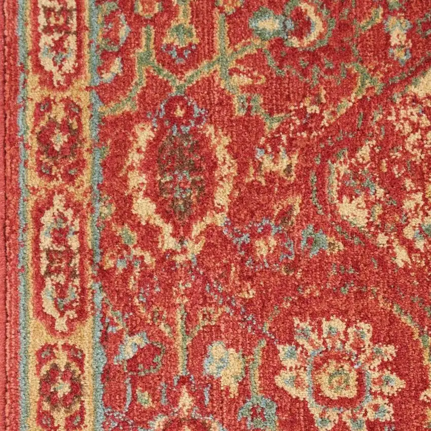 Brick Red And Tan Floral Distressed Non Skid Area Rug Photo 3