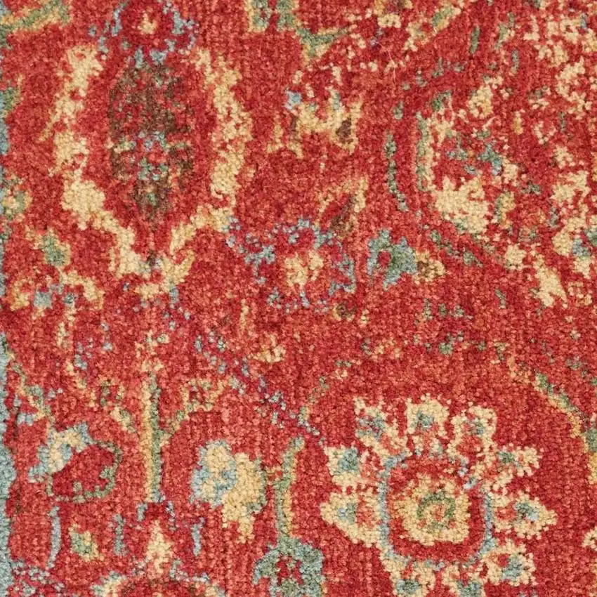 Brick Red And Tan Floral Distressed Non Skid Area Rug Photo 2