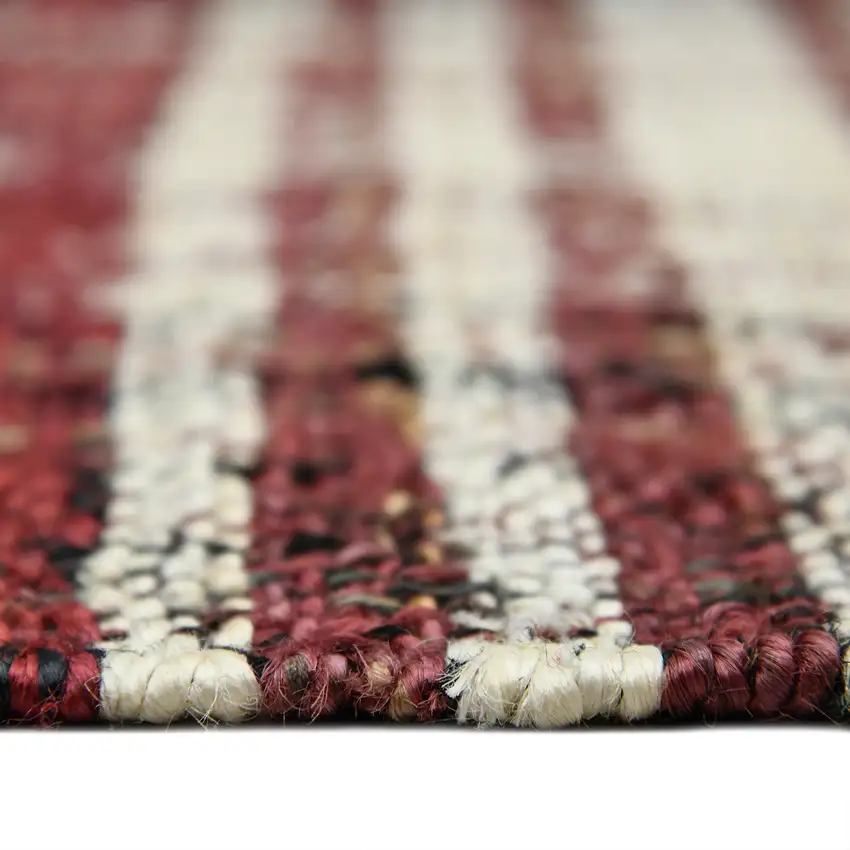 Brick Red Black And Ivory Jute Plaid Hand Woven Area Rug With Fringe Photo 9