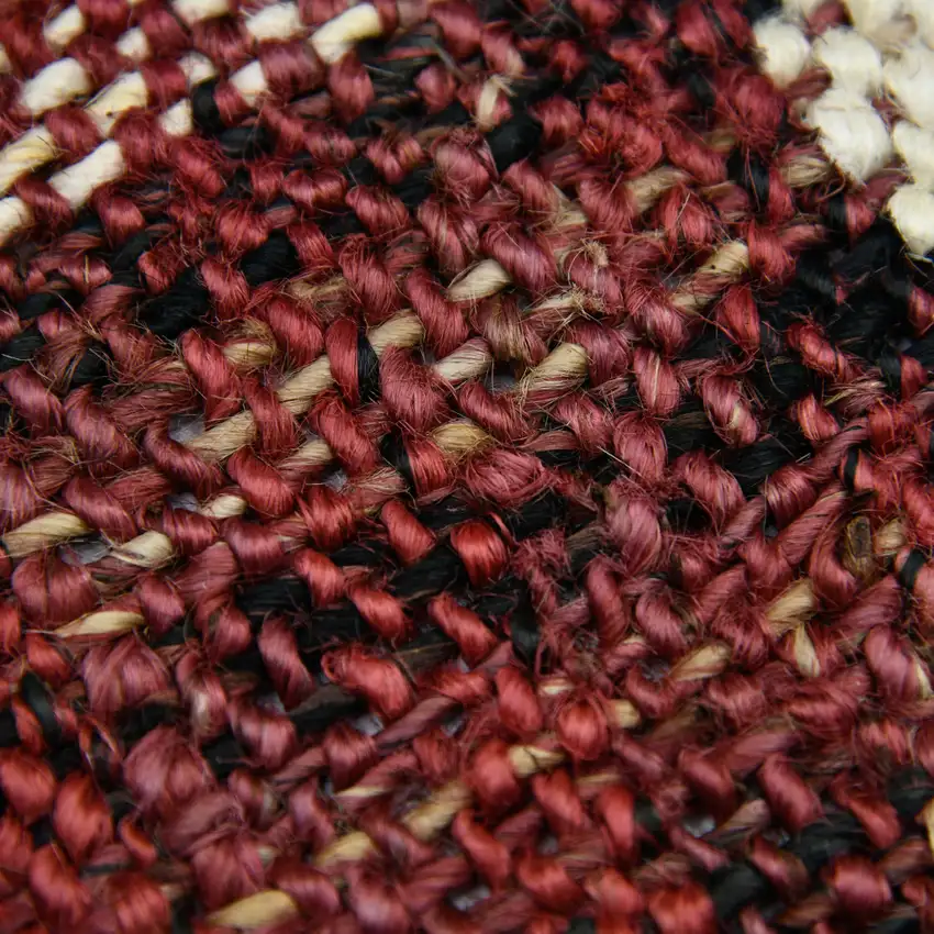 Brick Red Black And Ivory Jute Plaid Hand Woven Area Rug With Fringe Photo 6