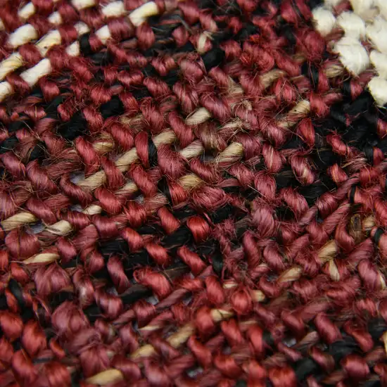 Brick Red Black And Ivory Jute Plaid Hand Woven Area Rug With Fringe Photo 6