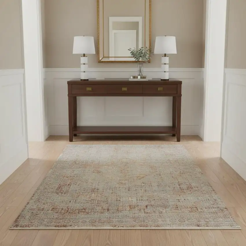 Brick Red Gray And Cream Floral Area Rug With Fringe Photo 1
