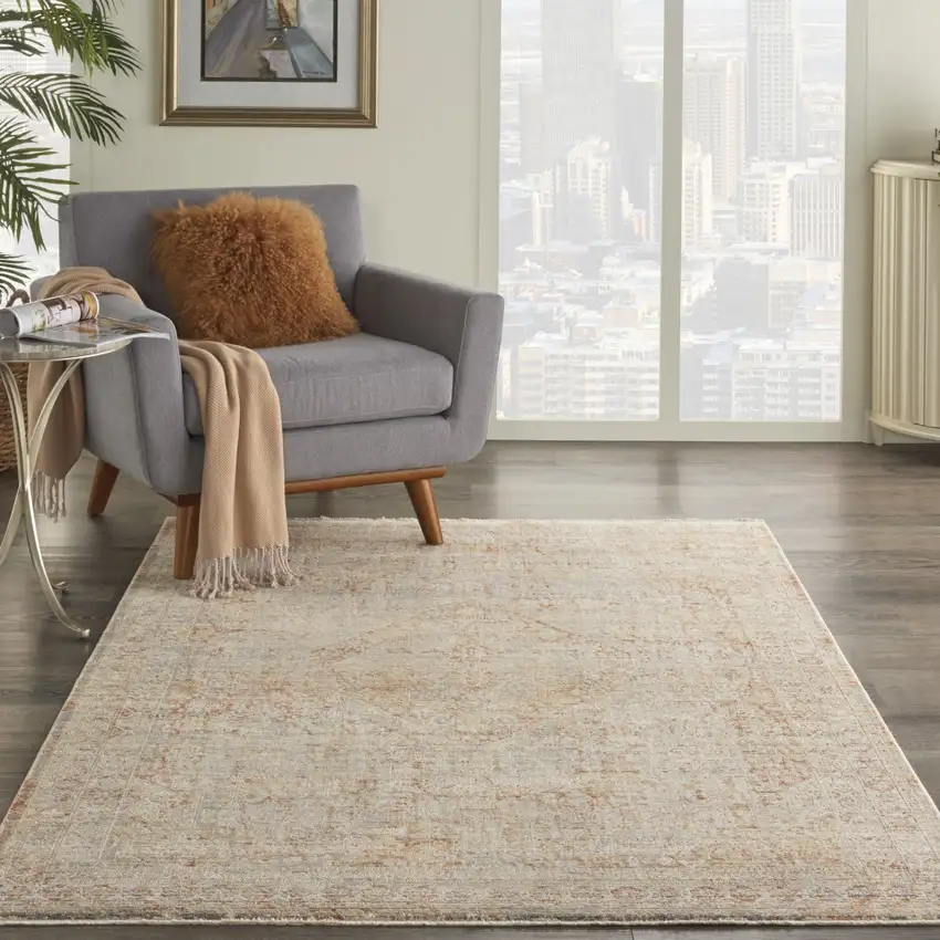 Brick Red Gray And Cream Floral Area Rug With Fringe Photo 4
