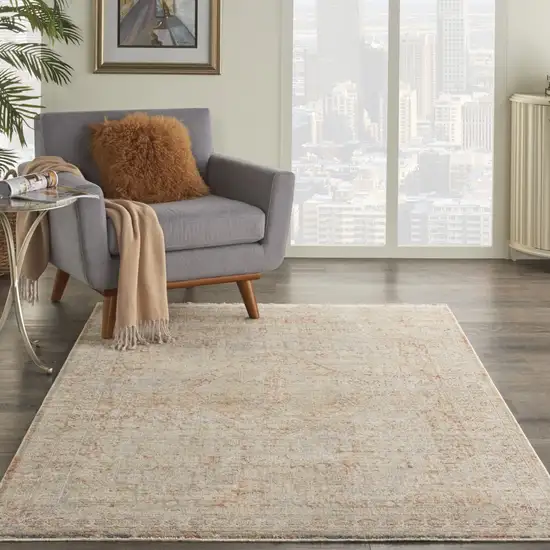 Brick Red Gray And Cream Floral Area Rug With Fringe Photo 4