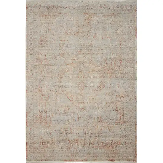 Brick Red Gray And Cream Floral Area Rug With Fringe Photo 8