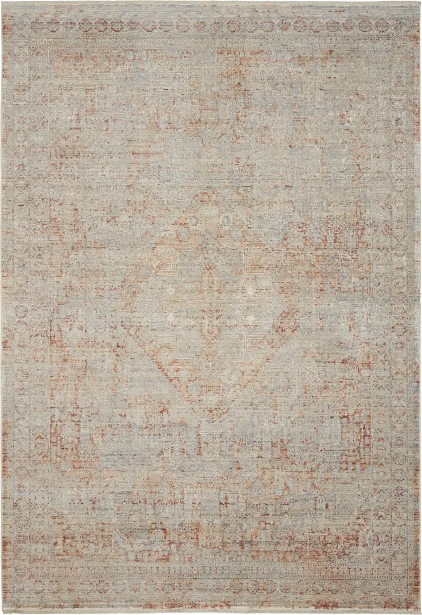 Brick Red Gray And Cream Floral Area Rug With Fringe Photo 8