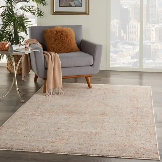 Brick Red Gray And Cream Floral Area Rug With Fringe Photo 6