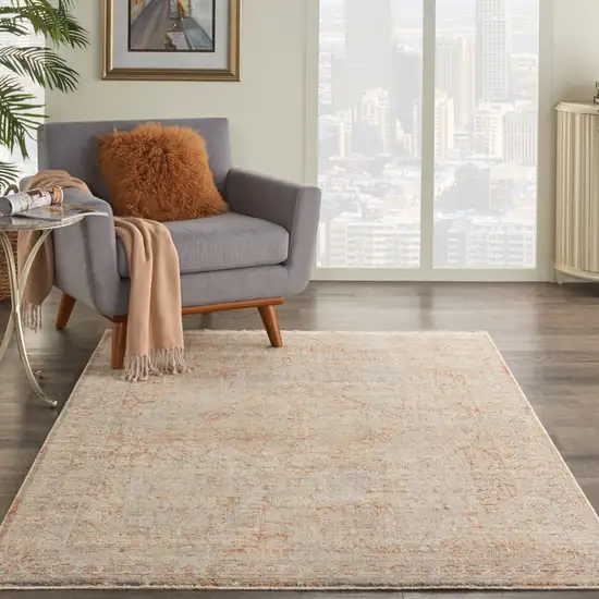 Brick Red Gray And Cream Floral Non Skid Area Rug With Fringe Photo 4