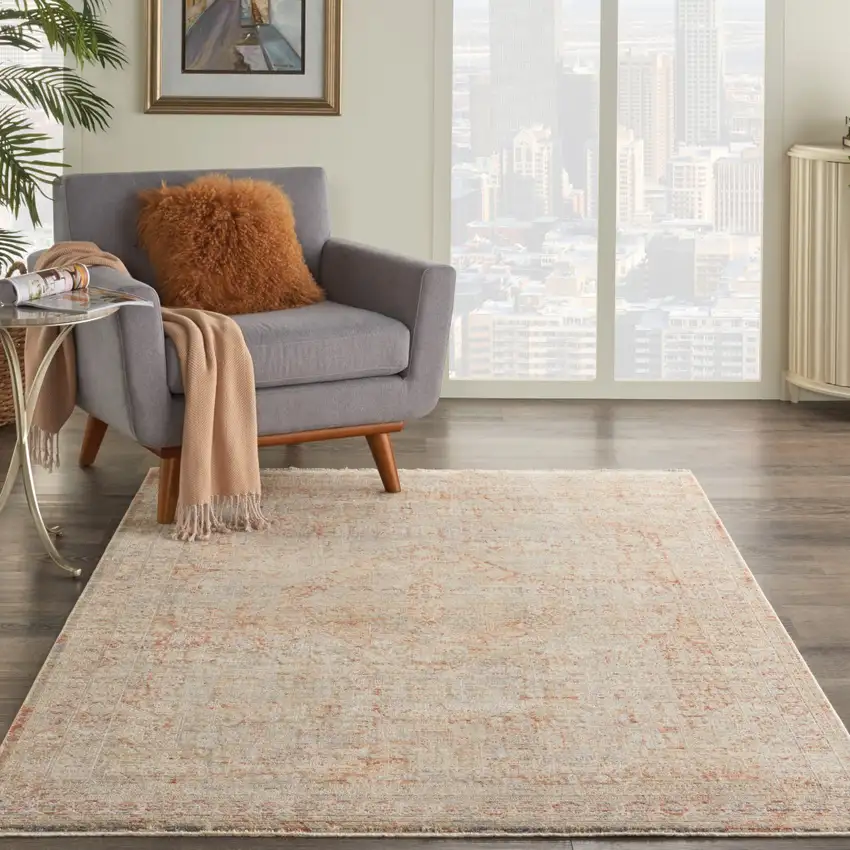 Brick Red Gray And Cream Floral Non Skid Area Rug With Fringe Photo 4