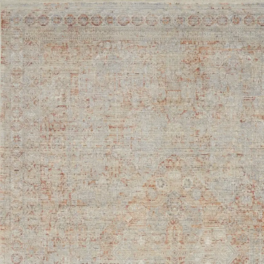 Brick Red Gray And Cream Floral Non Skid Area Rug With Fringe Photo 7