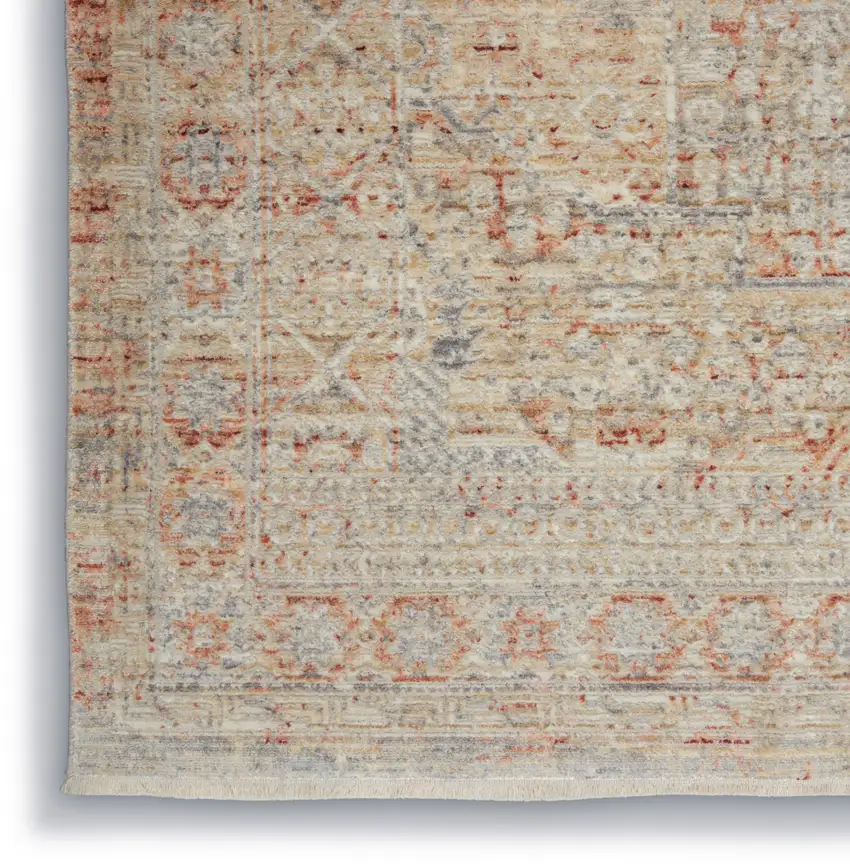 Brick Red Gray And Cream Floral Non Skid Area Rug With Fringe Photo 9