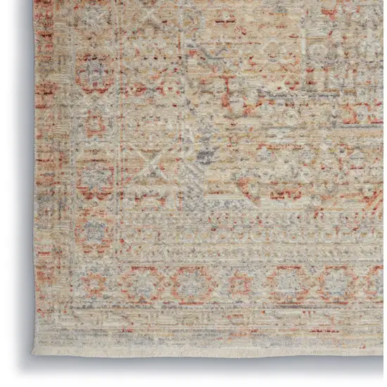 Brick Red Gray And Cream Floral Non Skid Area Rug With Fringe Photo 9