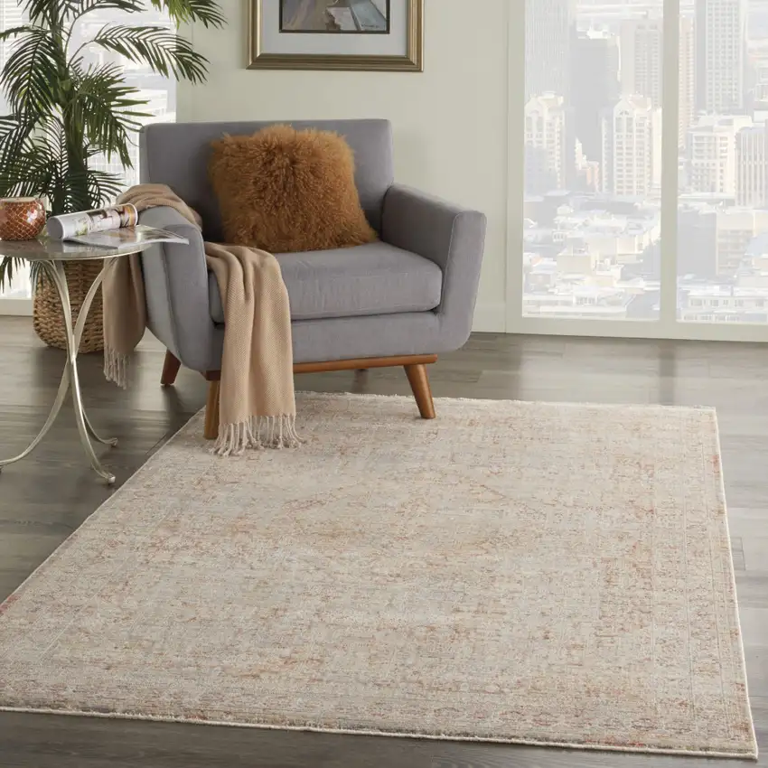 Brick Red Gray And Cream Floral Non Skid Area Rug With Fringe Photo 6
