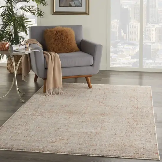 Brick Red Gray And Cream Floral Non Skid Area Rug With Fringe Photo 6