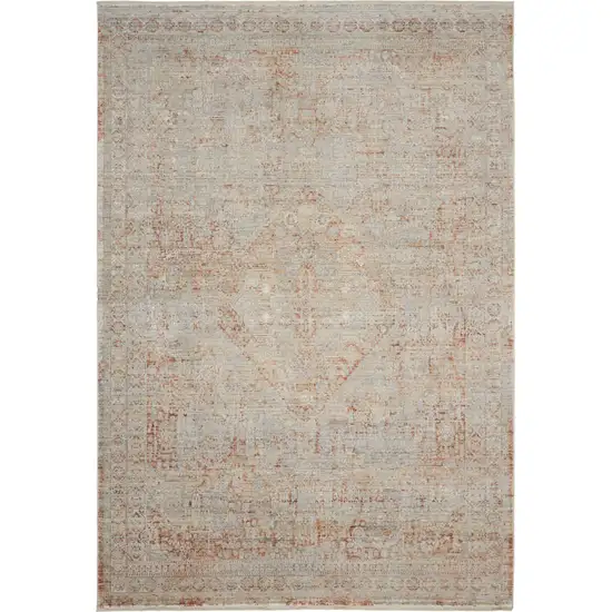 Brick Red Gray And Cream Floral Non Skid Area Rug With Fringe Photo 2