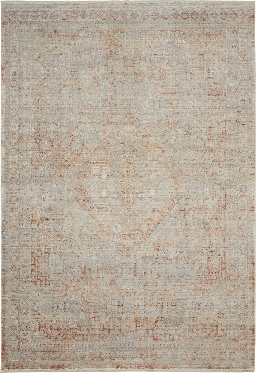 Brick Red Gray And Cream Floral Non Skid Area Rug With Fringe Photo 2