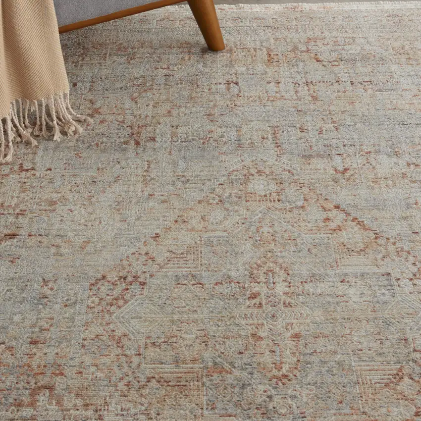 Brick Red Gray And Cream Floral Non Skid Area Rug With Fringe Photo 6