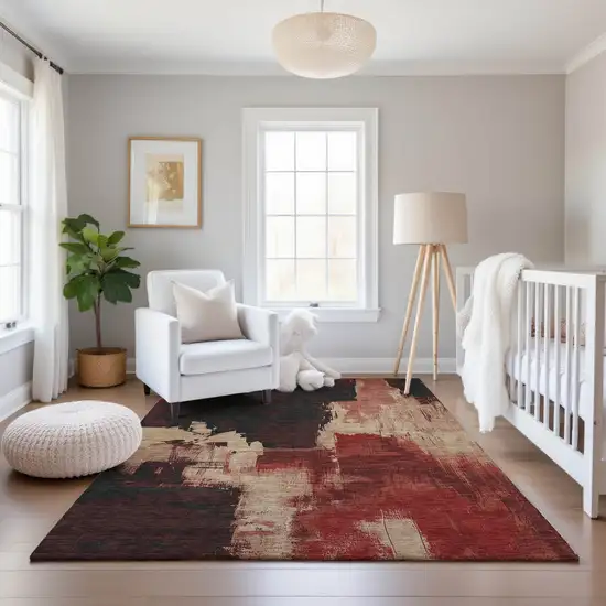 Brick Red Mauve And Beige Abstract Washable Area Rug With UV Protection Photo 1