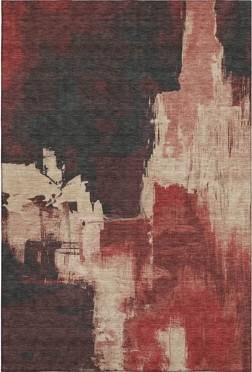 Brick Red Mauve And Beige Abstract Washable Area Rug With UV Protection Photo 3