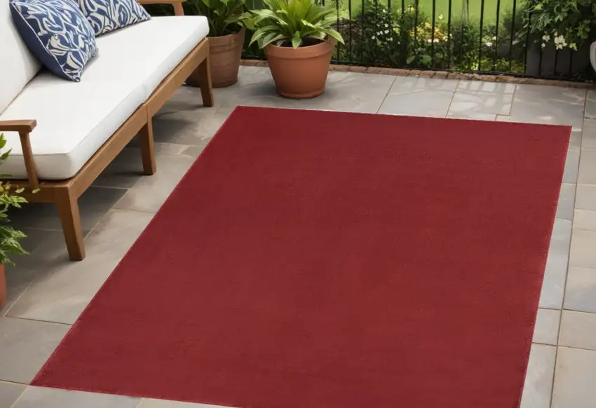 Brick Red Stain Resistant Indoor Outdoor Area Rug Photo 1